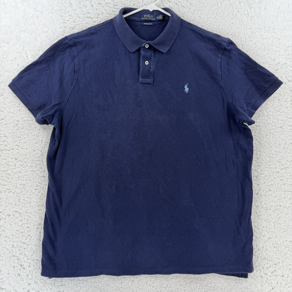 Polo Ralph Lauren Polo Shirt Mens 2XL Blue Custom Slim Fit Cotton Pony Logo